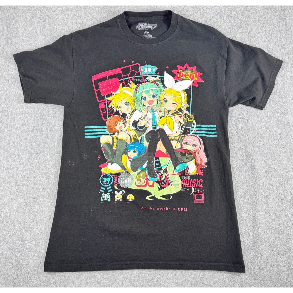 Hatsune‎ Miku & Friends Group Shirt M Cotton Black Art By Utyako Anime